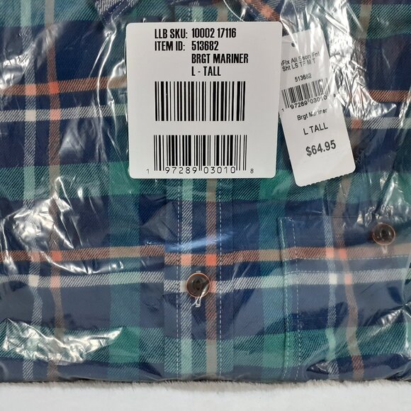 LL Bean Flannel Shirt Mens Long Sleeve L Tall Plaid Traditional Fit NWT Sealed - Picture 3 of 12